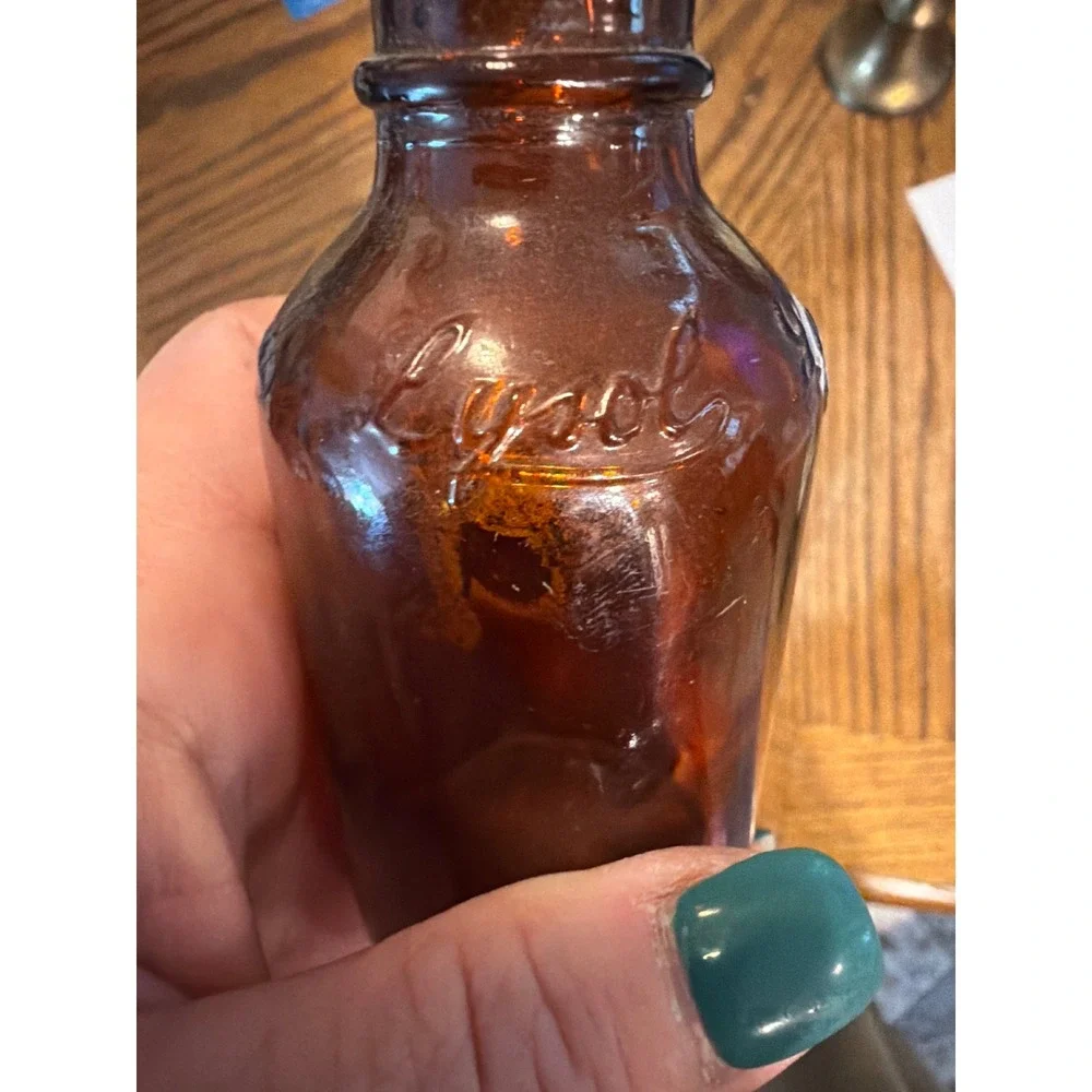 Vintage Lysol Amber Glass Bottle Embossed L & F Prod Corp USA Apothecary Brown